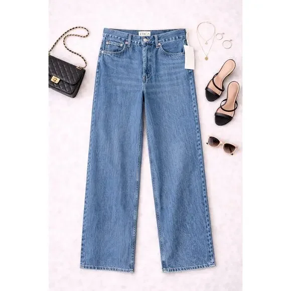 NWT Etica Jeans Women's Stanton Relaxed Wide Leg Salina Denim Jeans Size 28 - Picture 1 of 13